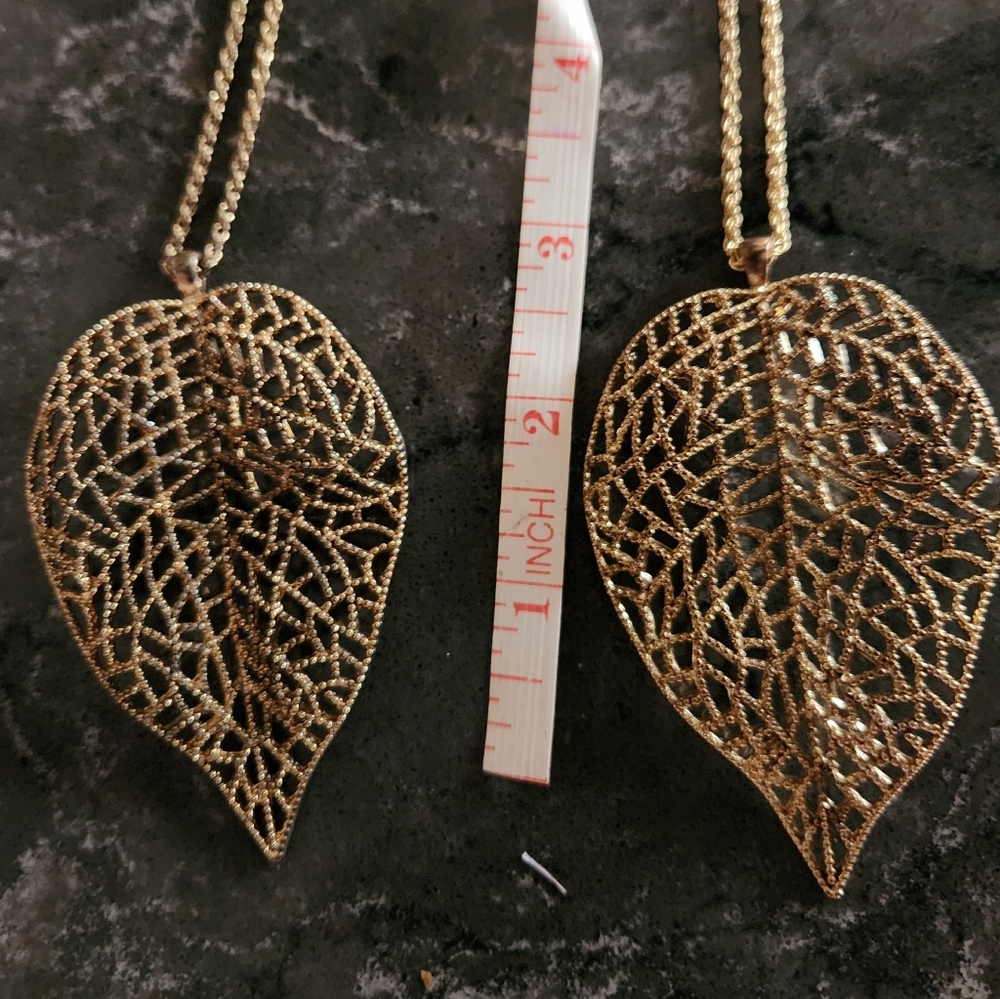 Pair Of Gold Leaf Pendant/ Chains
